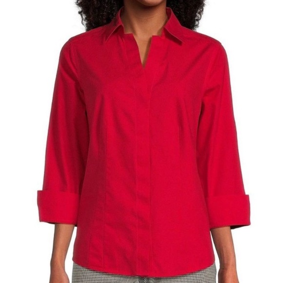 Investments Tops - Investments Taylor Gold Label Non-Iron 3/4 Sleeve Button Front Shirt Red 10P